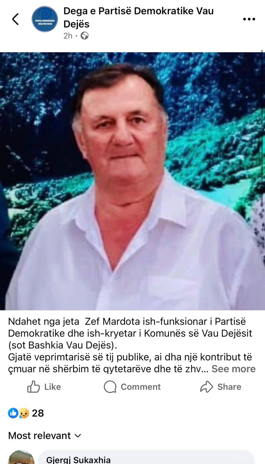 Mbyll syt&euml; p&euml;rgjthmon&euml; ish-kryetari i Vaut t&euml; Dej&euml;s Zef