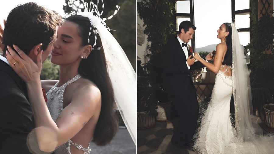Dua Lipa ndan foton e para nga dasma! E veshur me fustanin e bardh&euml; me