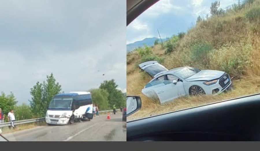 Mikrobusi p&euml;rplaset me makin&euml;n n&euml; Gjirokast&euml;r-Tepelen&euml;,