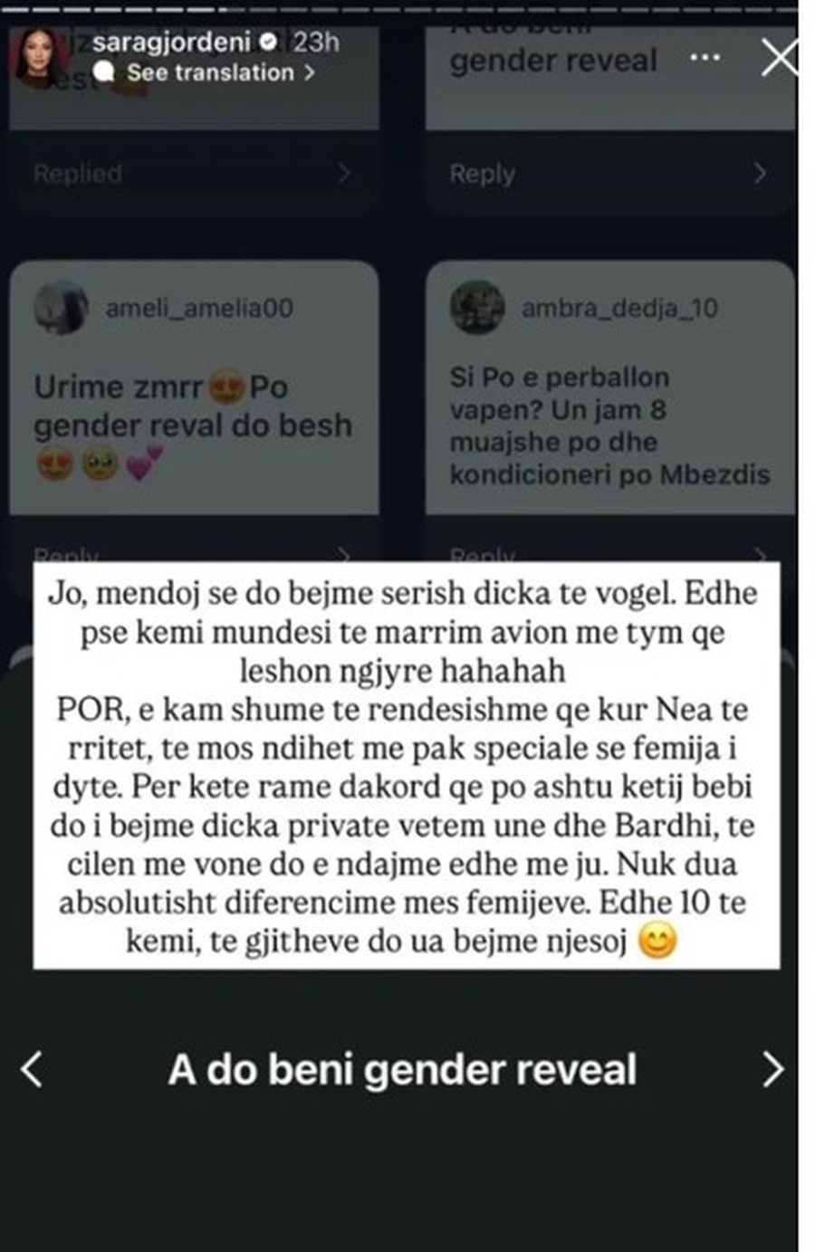 Sara Gjordeni habit me deklarat&euml;n p&euml;r &ldquo;gender reveal&rdquo;: Nuk