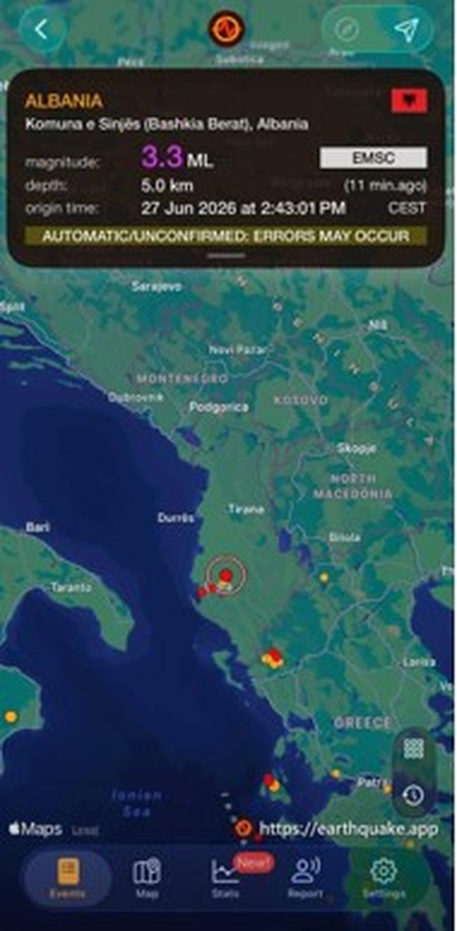 L&euml;kundje t&euml;rmeti n&euml; Shqip&euml;ri, ja sa ishte magnituda dhe
