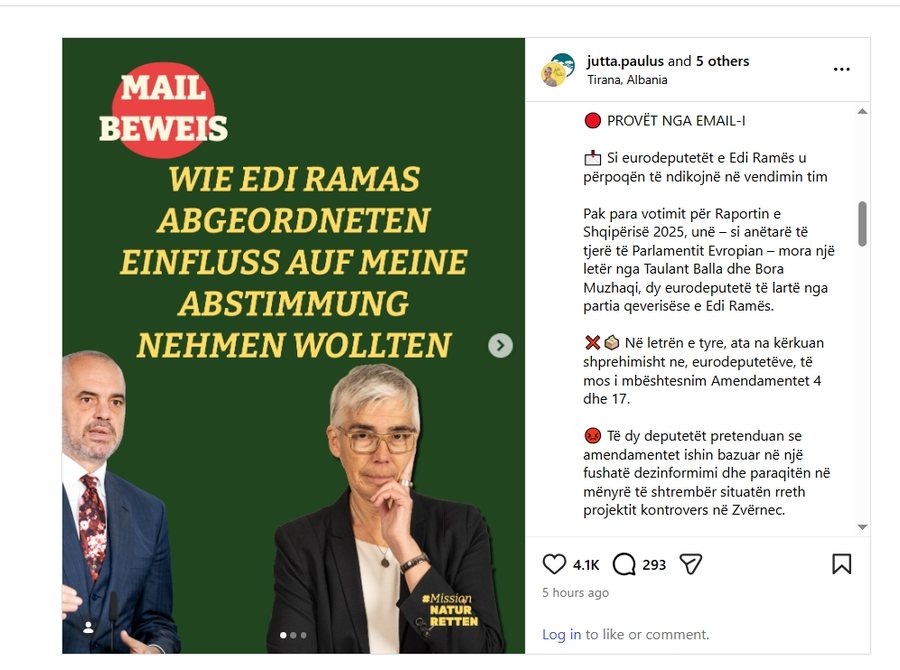 Eurodeputetja gjermane publikoi E-MAIL q&euml; i shkroi Balla e Muzhaqi