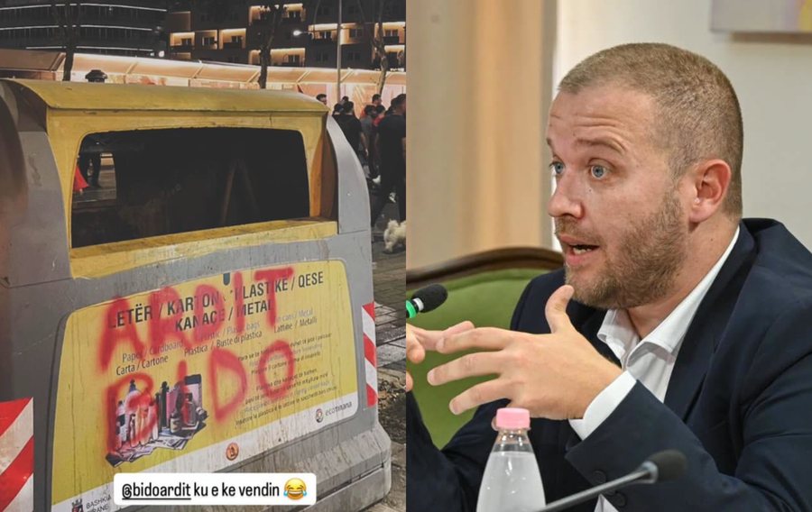 Protestuesit i sh&euml;nuan emrin n&euml; koshin e mbeturinave, Ardit Bido i