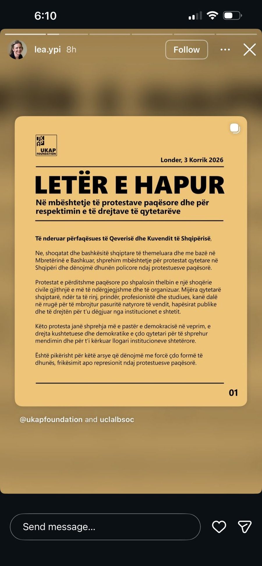 Lea Ypi ndan LETR&Euml;N e hapur t&euml; shoqatave shqiptare n&euml; Britani