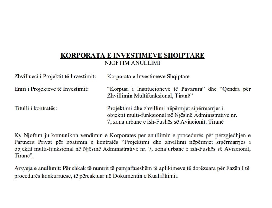 D&euml;shton thirrja nd&euml;rkomb&euml;tare p&euml;r Korpusin e Institucioneve