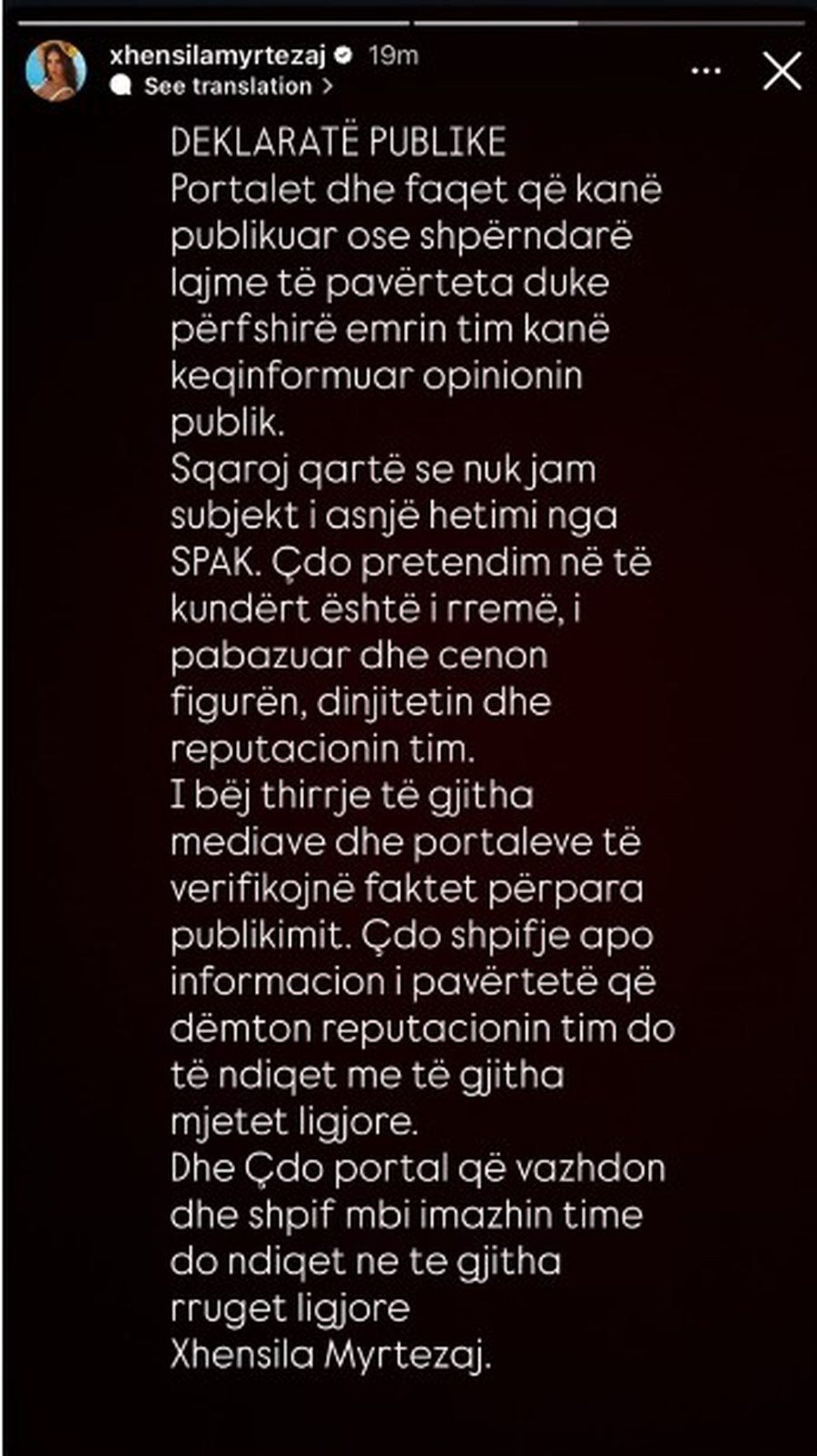 Xhensila Myrtezaj n&euml;n hetim nga SPAK? REAGON vet&euml;
