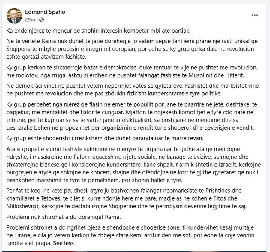&ldquo;Nuk duhet t&euml; jap&euml; dor&euml;heqje&rdquo;, ish-n&euml;nkryetari i