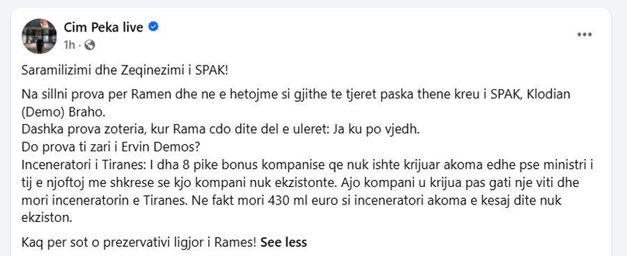 Braho k&euml;rkoi prova p&euml;r hetimin e Edi Ram&euml;s, &Ccedil;im Peka