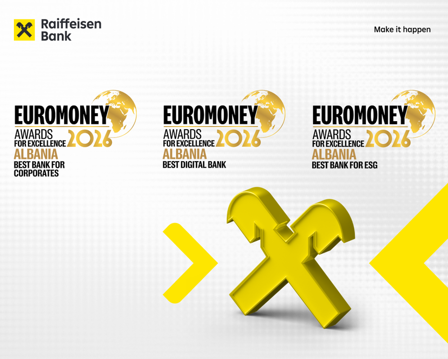 Raiffeisen Bank Shqip&euml;ri vler&euml;sohet me tre &ccedil;mime nga Euromoney
