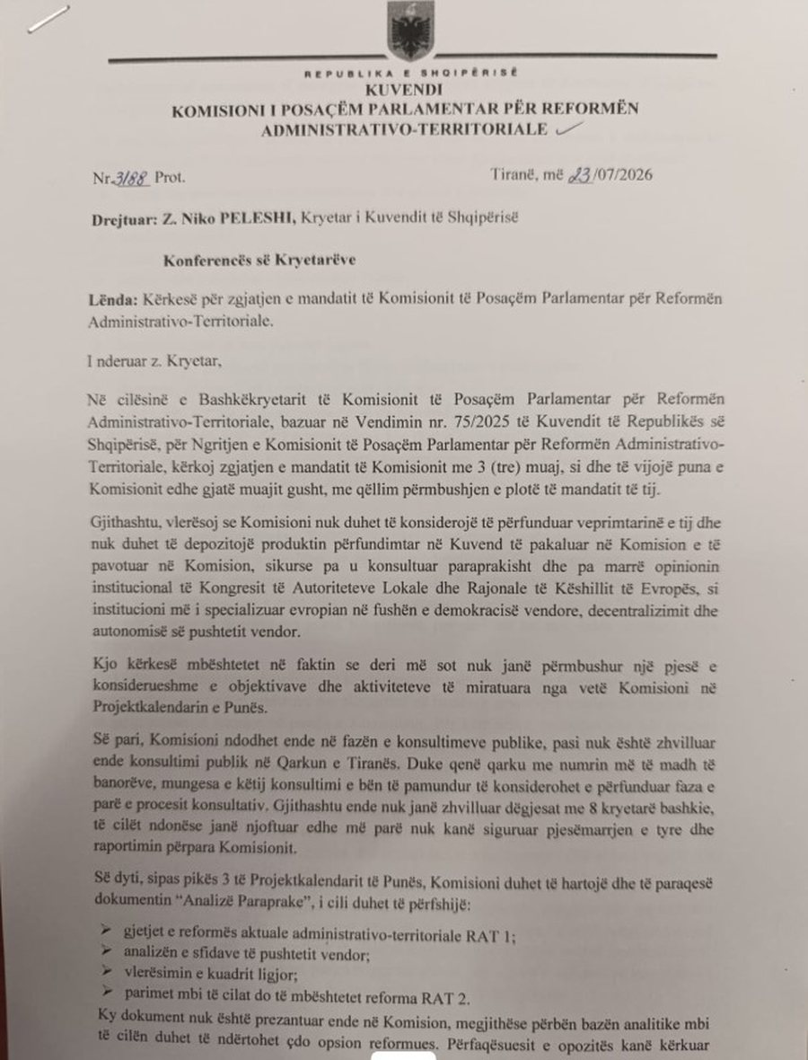 K&euml;rkes&euml; zyrtare n&euml; Kuvend, PD k&euml;rkon zgjatjen me 3 muaj
