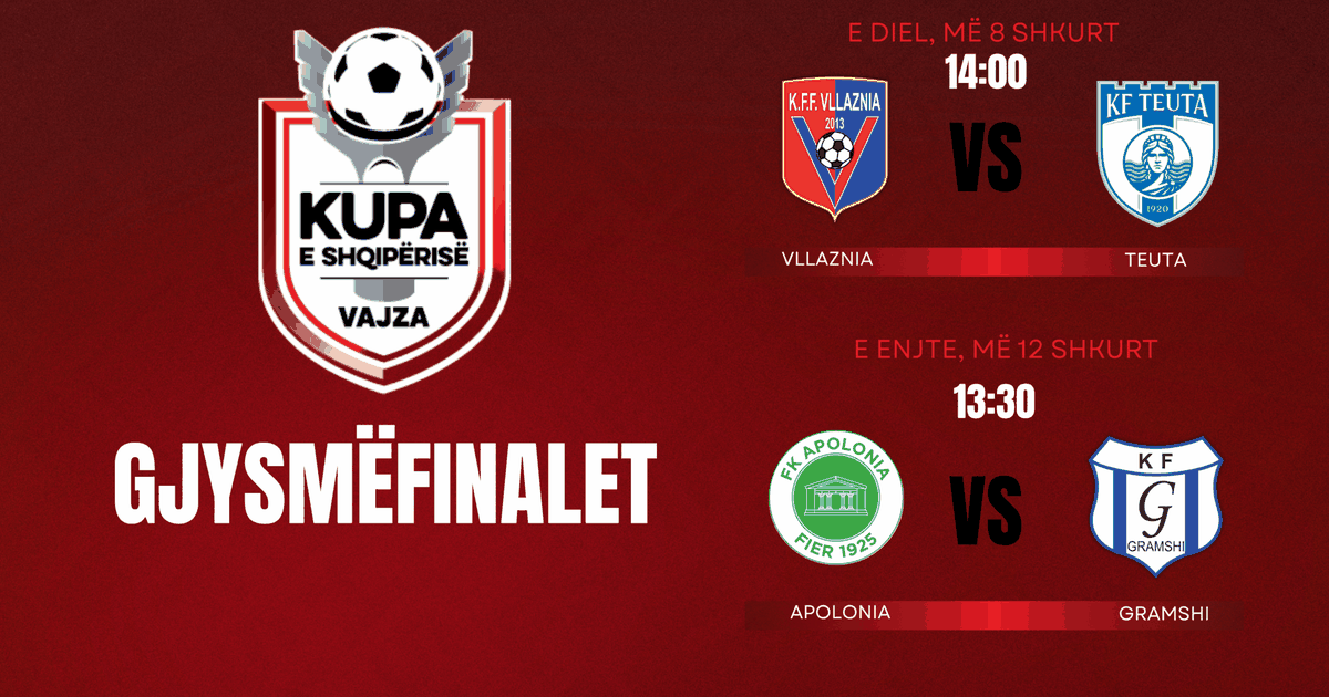 Kupa e Shqipërisë për vajza  90 minuta larg finales  Vllaznia   Teuta   Apolonia   Gramshi përballen në ndeshjet e kthimit