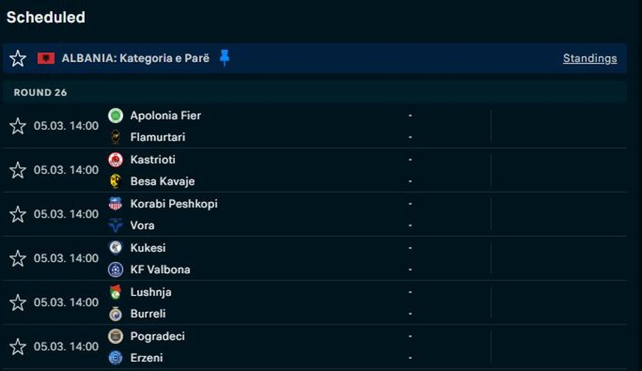Kategoria e Parë si Superiorja, ndeshjet e javës së 26-të