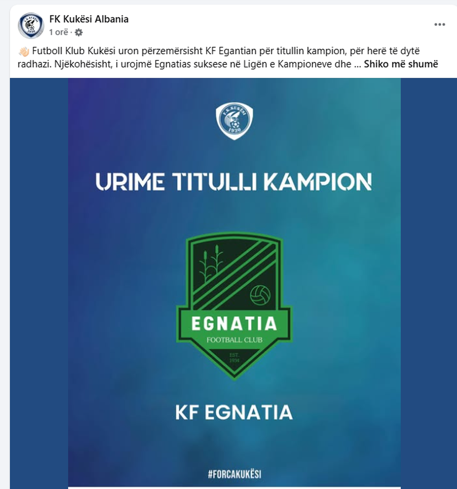 Kukësi mesazh Egnatias për titullin, sinjale edhe për