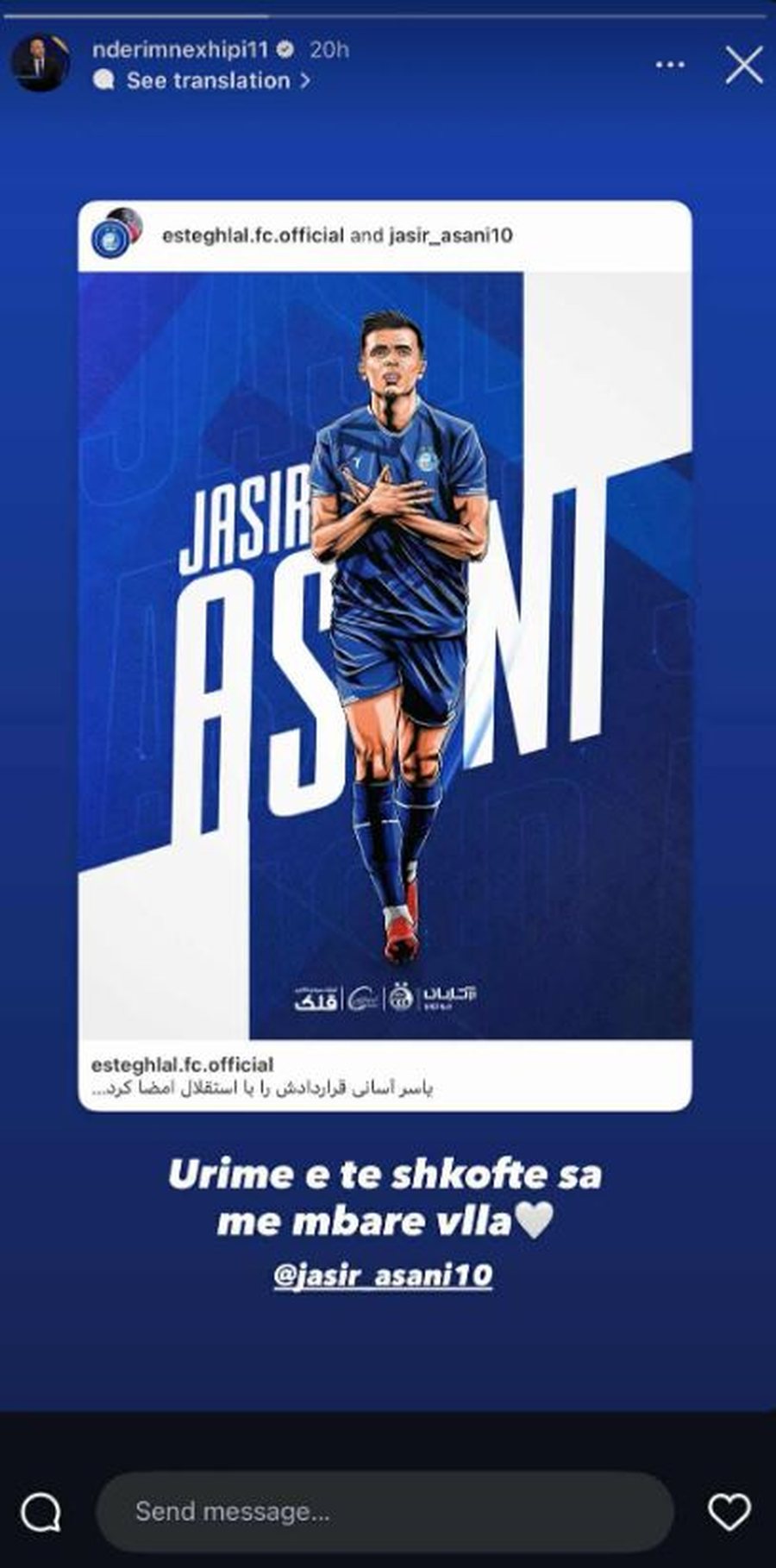 FOTO/ Surprizoi me transferimin te Esteghlal FC, Nderim Nexhipi mesazh publik