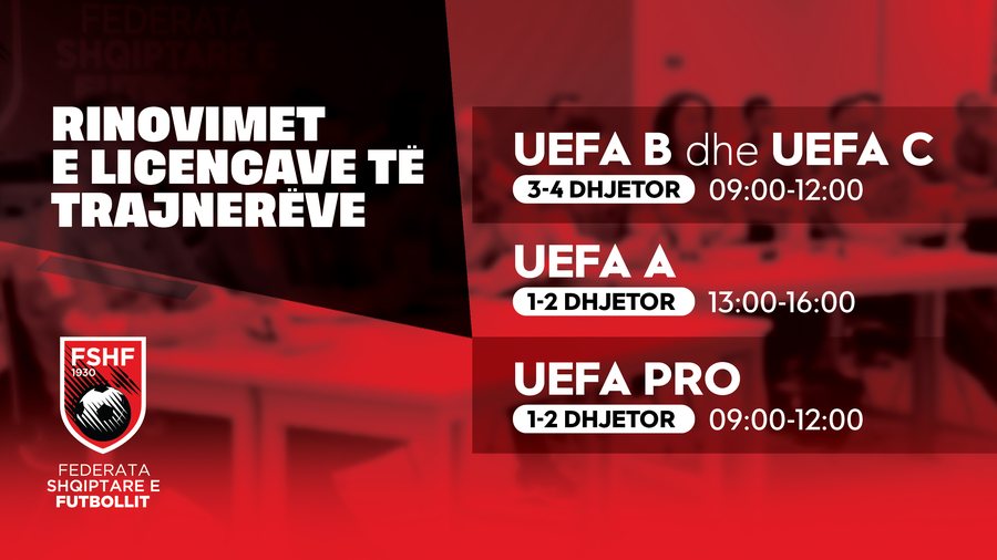 Rinovimi i licencave për trajnerët UEFA PRO, UEFA A, UEFA B dhe UEFA