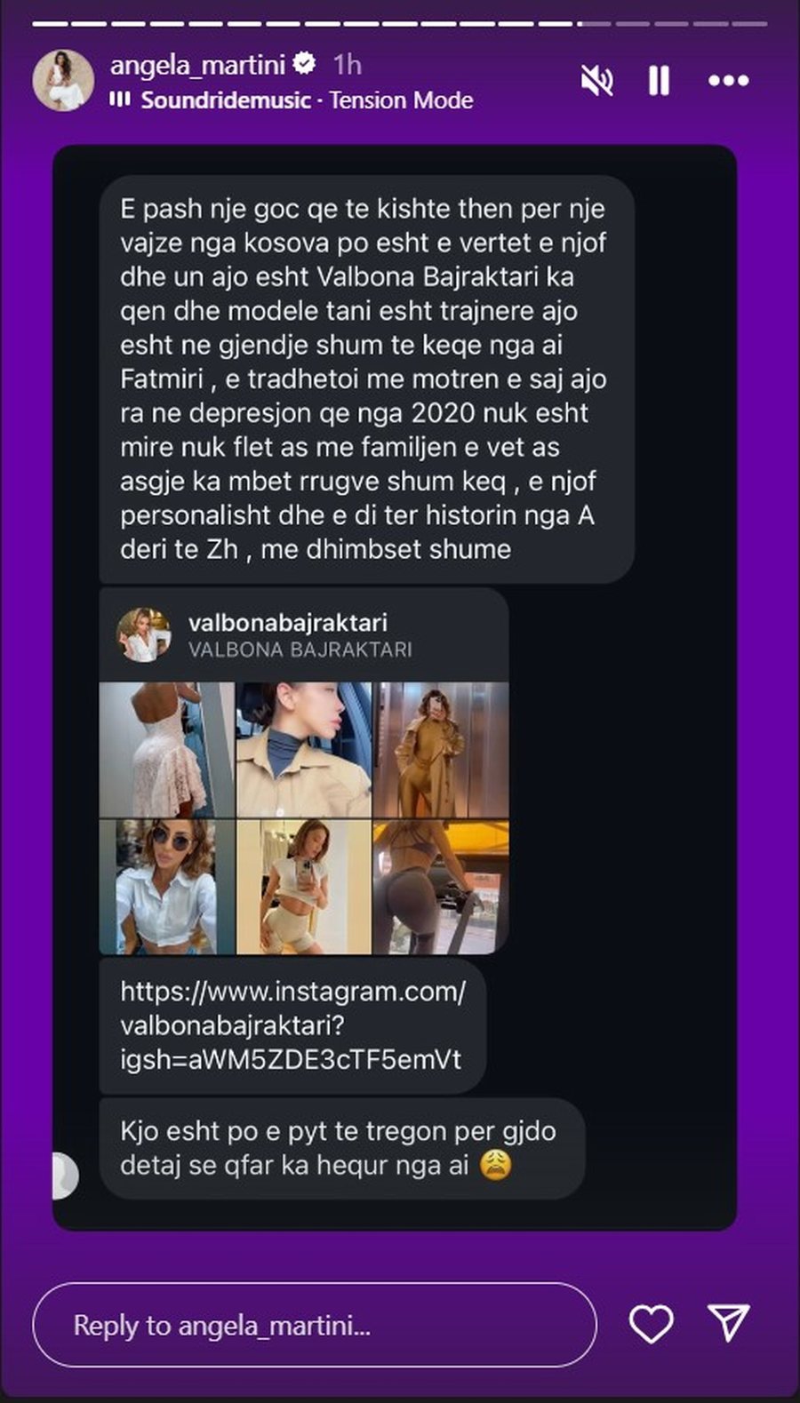 Angela Martini nuk ndalet, publikon MESAZHET në Instagram me Fatmir