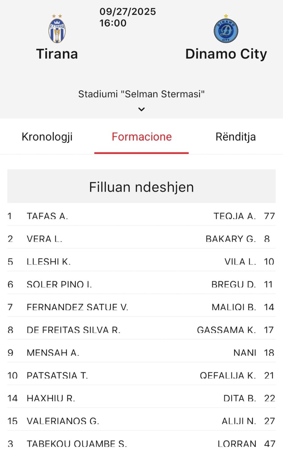 FORMACIONET/ Tirana – Dinamo, derbi i kryeqytetit me “artileri