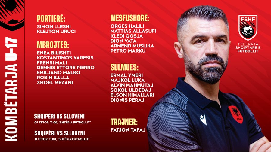 Miqësoret kundër Sllovenisë U-17, trajneri Tafaj shpall