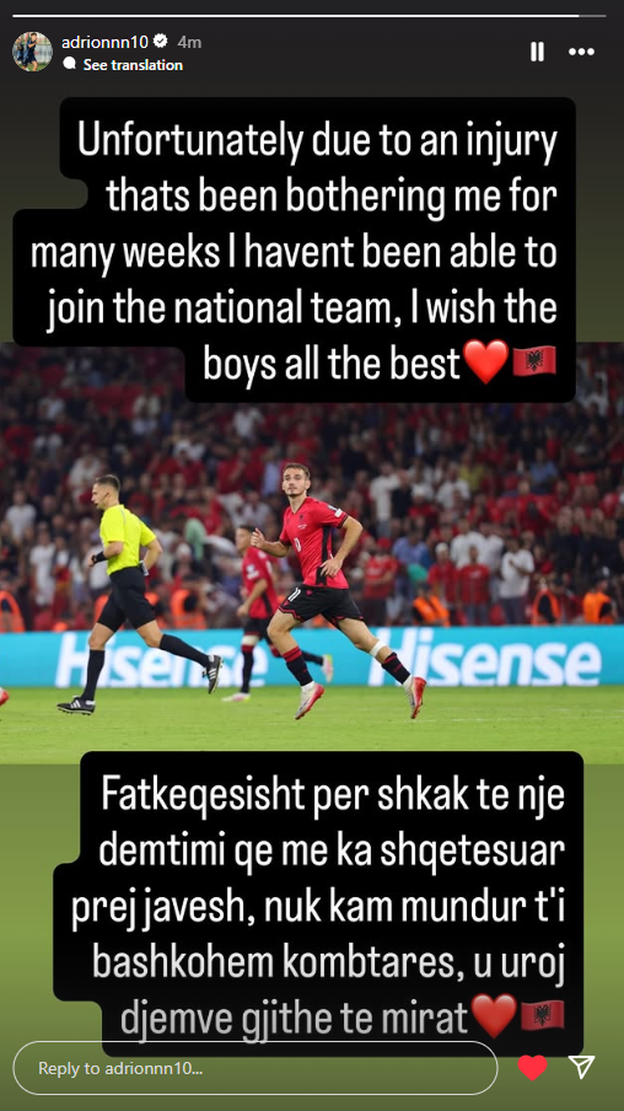 “Fatkeqësisht nuk mund t’i bashkohem Kombëtares",