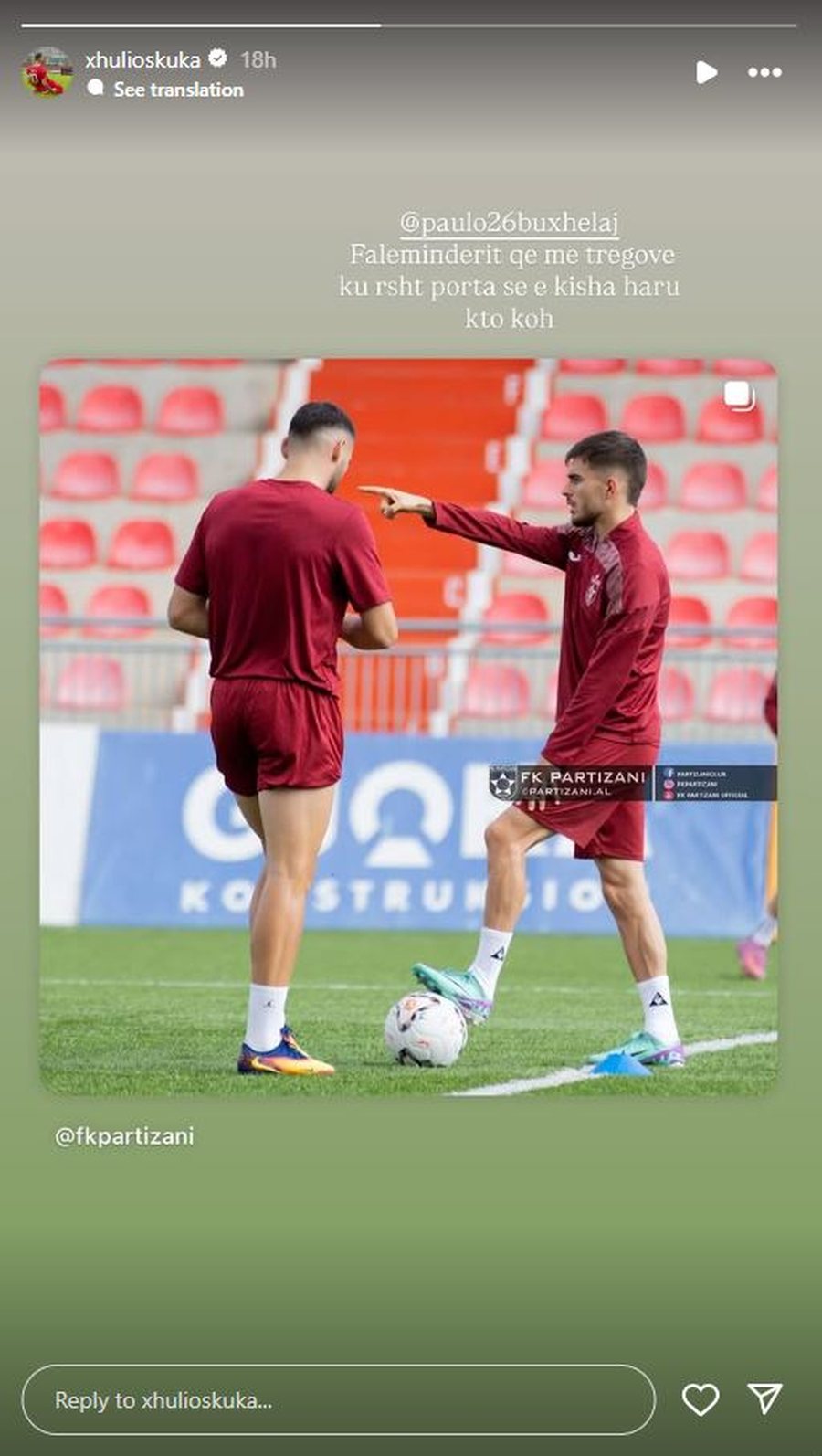 Asnjë gol me Partizanin në këtë sezon, Xhuliano Skuka