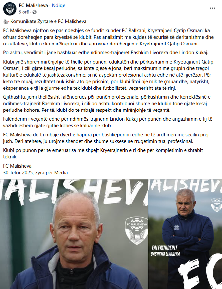 Vllaznia e shkarkoi, Osmani largohet përsëri me...