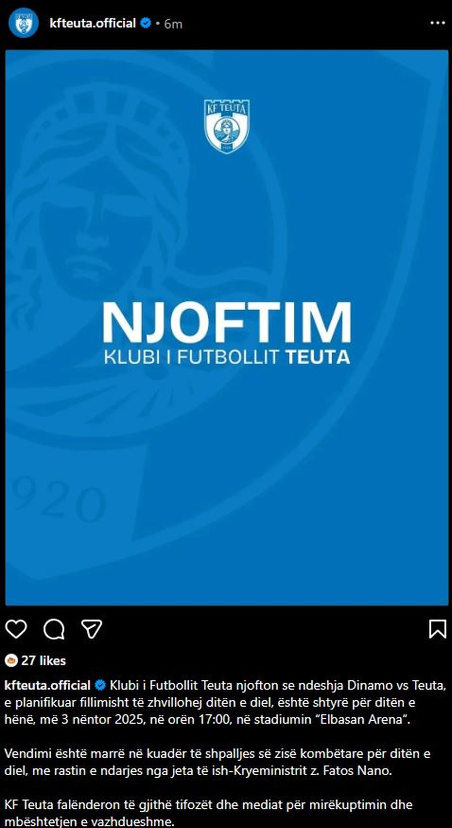 Vdekja e Fatos Nanos “prek” futbollin, klubi i Superiores jep