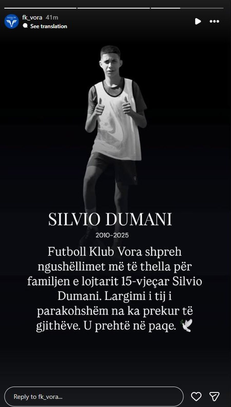 Ndarja nga jeta e futbollistit të Elbasanit, Vora MESAZH ngushëllimi