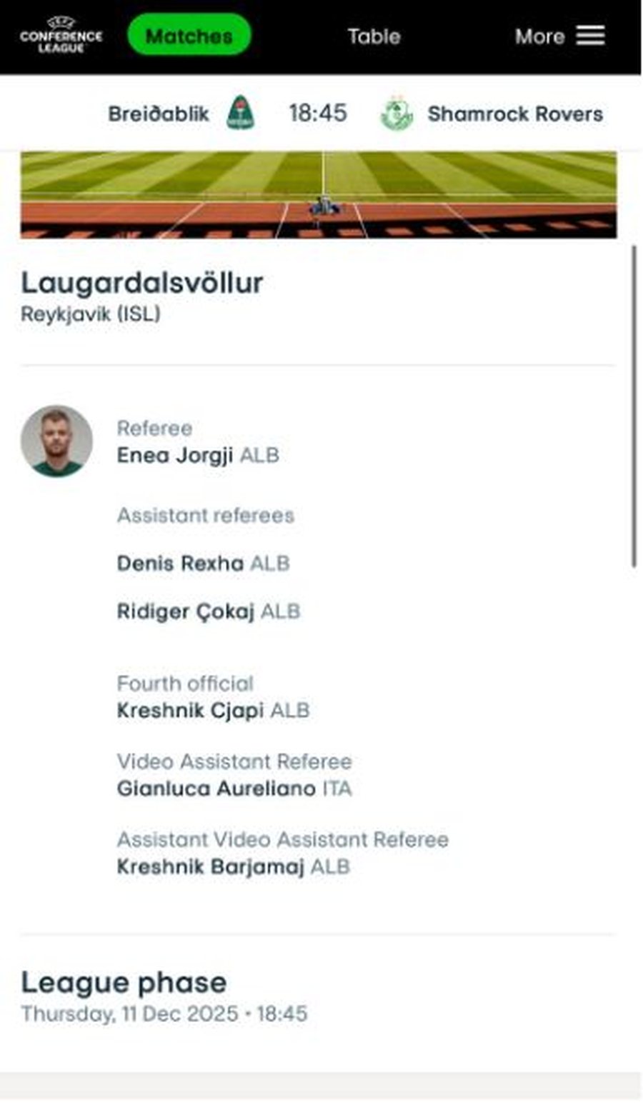 Nga Ballshi në Islandë, UEFA cakton arbitrat e Superiores në