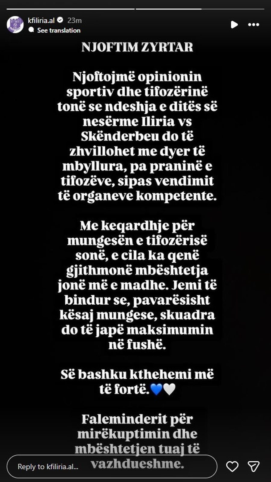 Ndeshja e prapambetur me Sk&euml;nderbeun, Iliria jep LAJMIN E KEQ p&euml;r