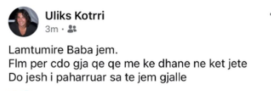 Zi n&euml; familjen e Uliks Kotrrit, ish-i i Vllaznis&euml; humb njeriun e