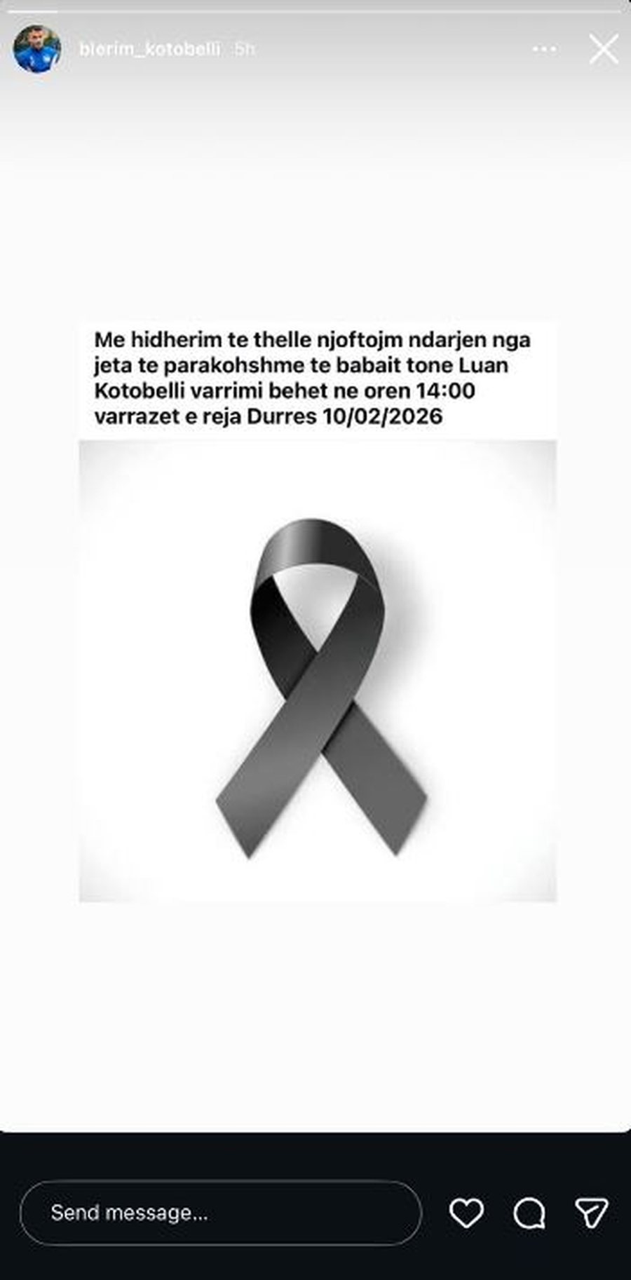 Kapiteni i Teut&euml;s n&euml; zi, Blerim Kotobelli njofton ndarjen nga jeta