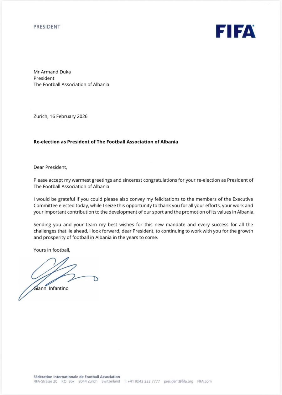 Presidenti i FIFA-s, Infantino uron Armand Duk&euml;n p&euml;r rizgjedhjen: