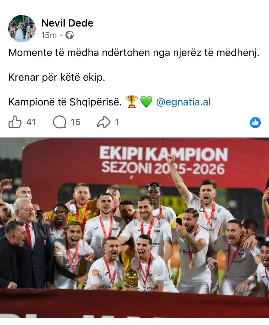 Nevil Dede s&rsquo;e ndal fest&euml;n pas titullit kampion, mesazh