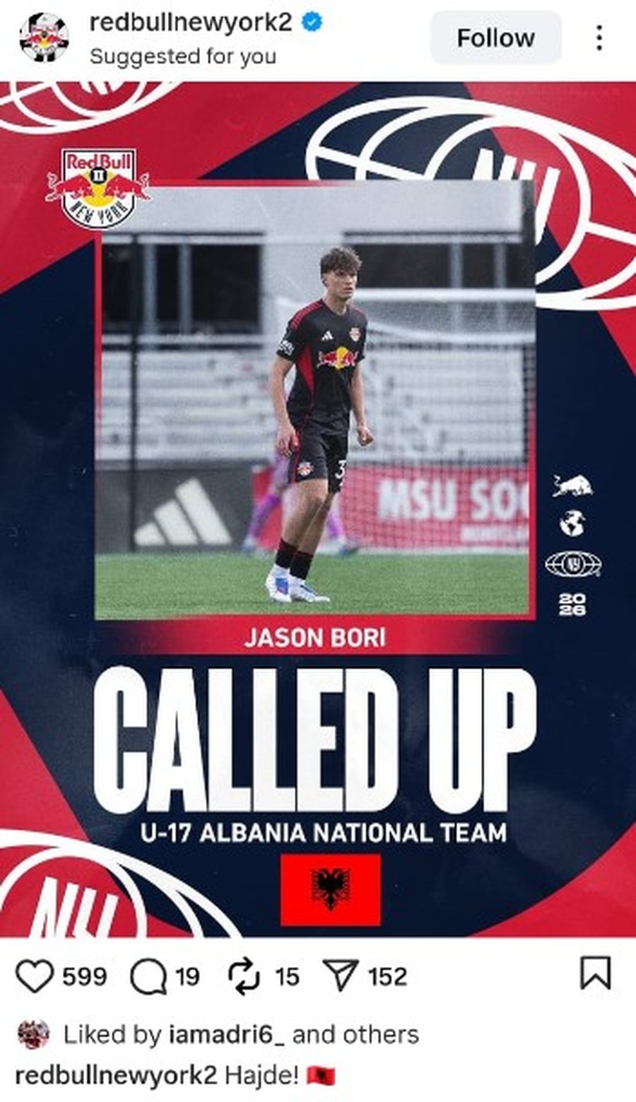 Po t&euml;rheq v&euml;mendje me Red Bull New York n&euml; MLS, talenti finalizon
