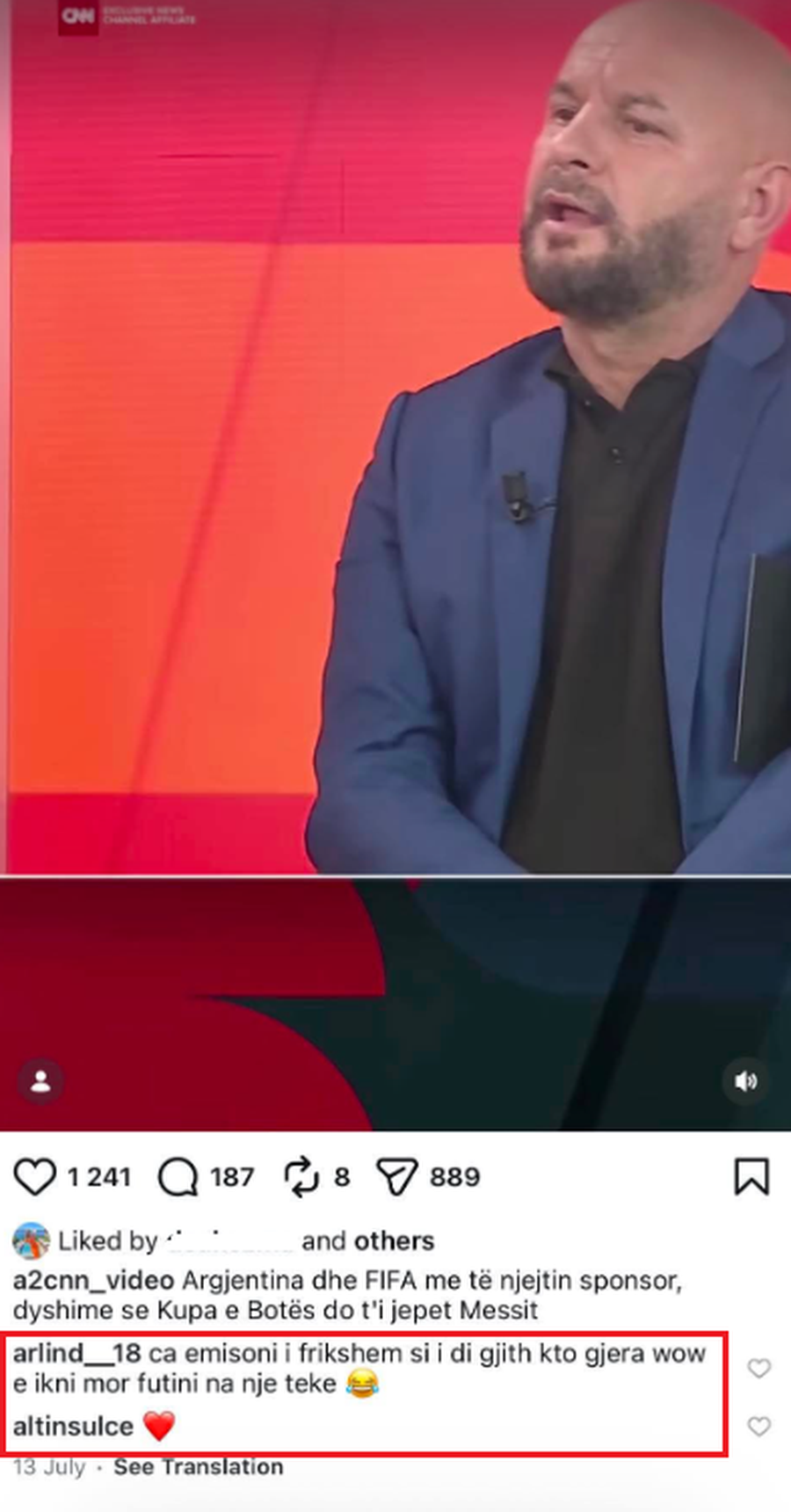Messi tem&euml; diskutimi n&euml; studio, ish-sulmuesi i njohur q&euml;