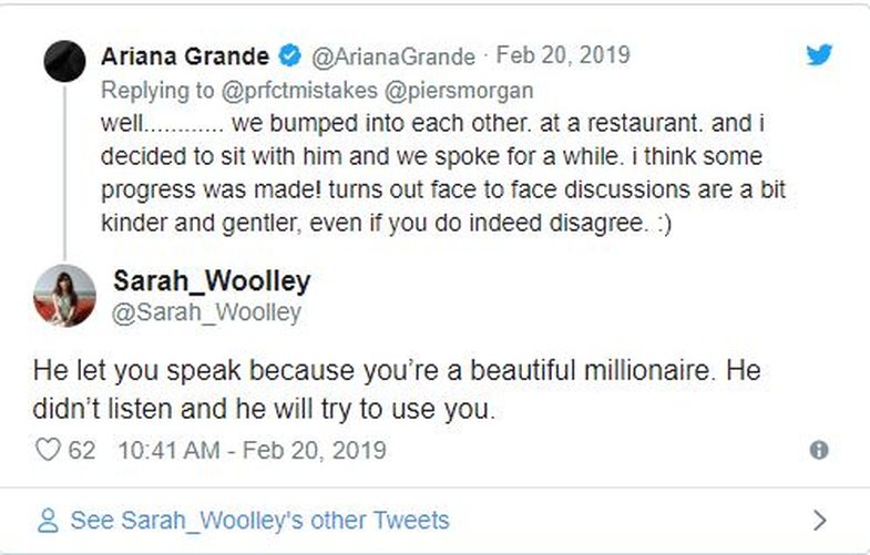 Ariana Grande regulates the relationship with the well-known journalist, but the