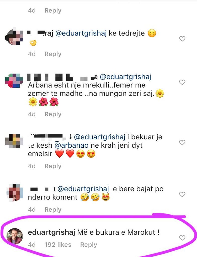 Komentet e ëmbla në Instagram vërtetojnë që Arbana