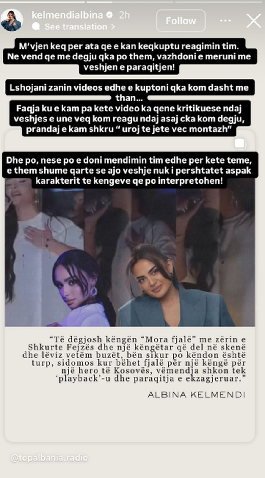Albina Kelmendi sqaron reagimin për videon e Eglit: 'Kur kalon