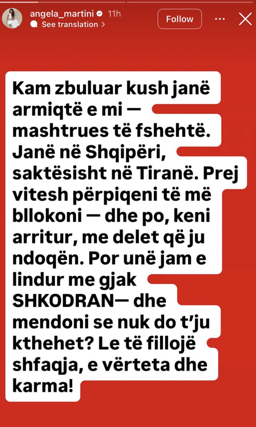 Ç’ndodhi? “Shpërthen” Angela Martini: “Ti