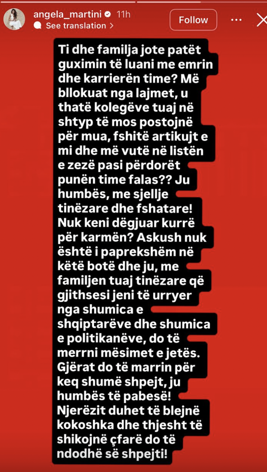 Ç’ndodhi? “Shpërthen” Angela Martini: “Ti