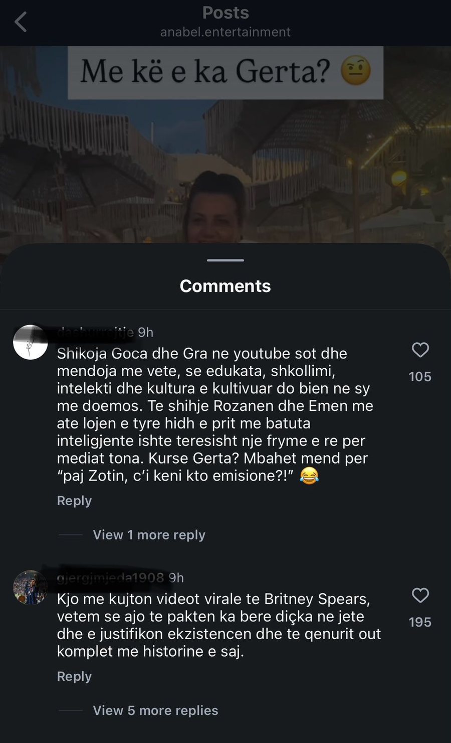 Gerta hodhi një thumb të qartë për Rozanën, por
