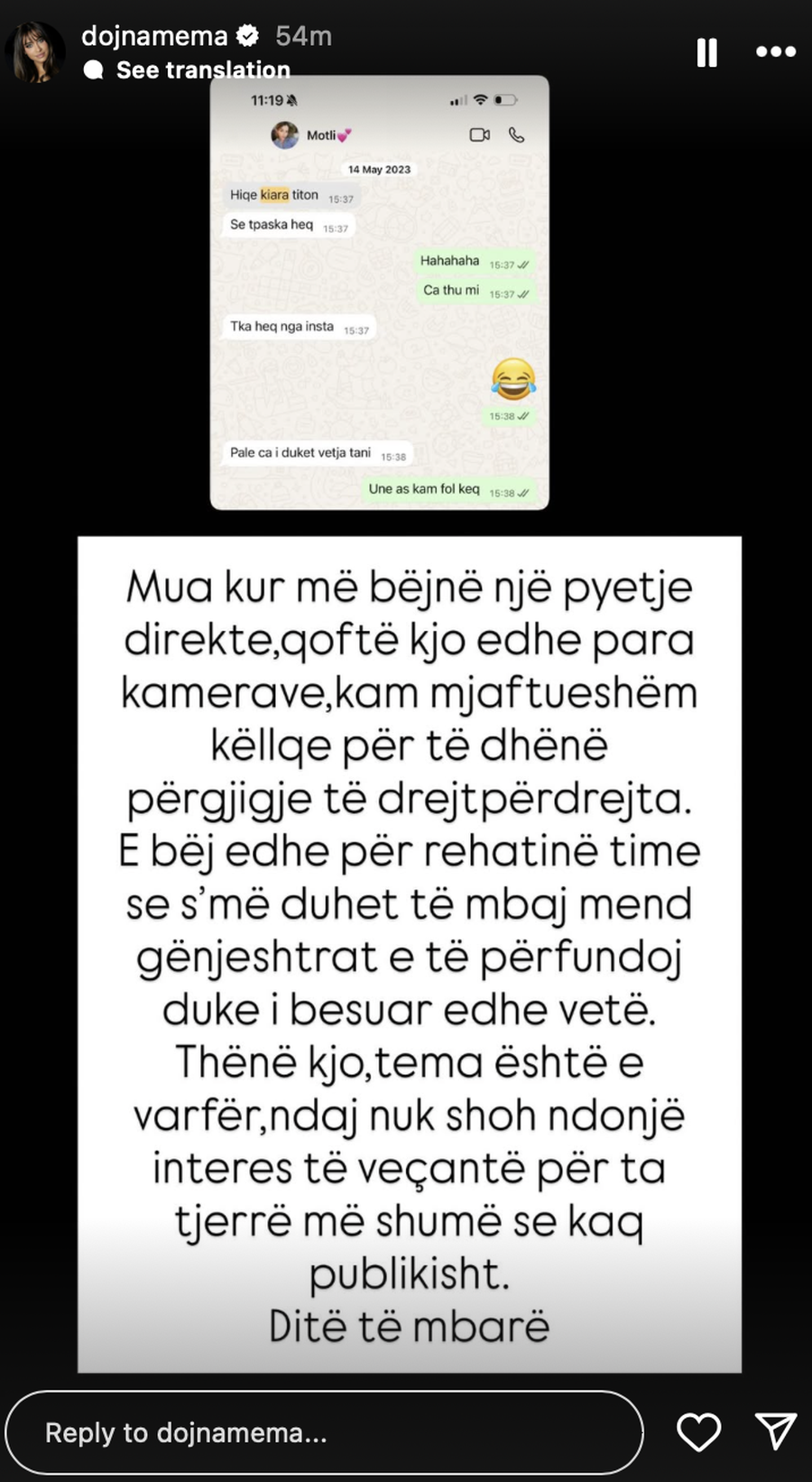 Dojna i kundërpërgjigjet Kiarës: “Kam mjaftueshëm