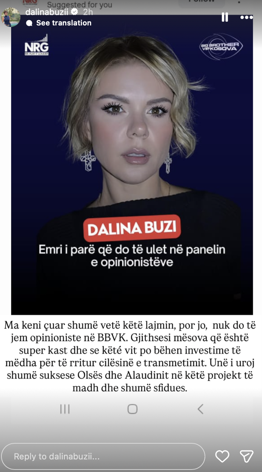 U përfol se do të jetë opinioniste në “BBVK”: