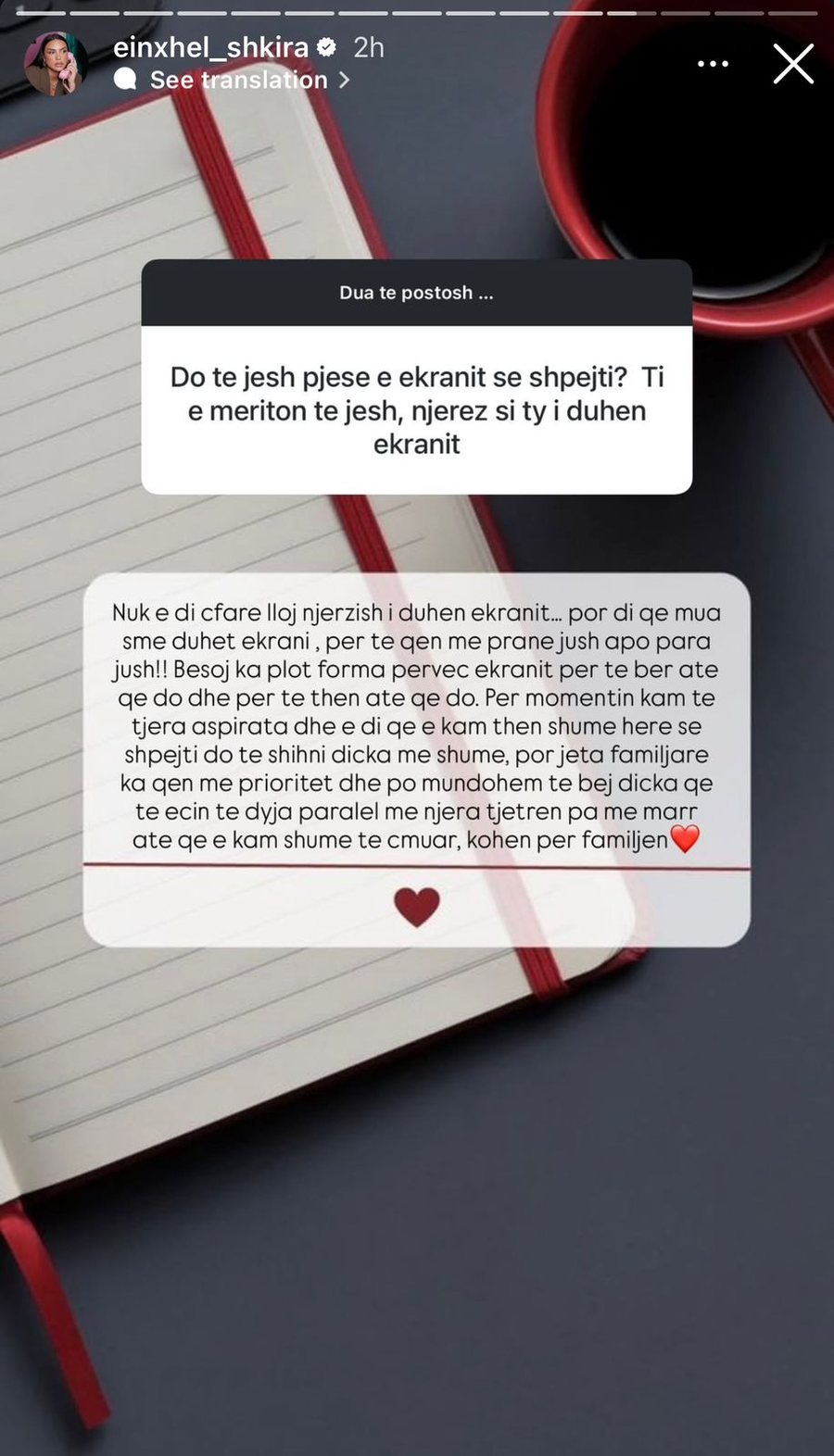 Do i rikthehet ekranit? Einxhel Shkira e ka të qartë përgjigjen