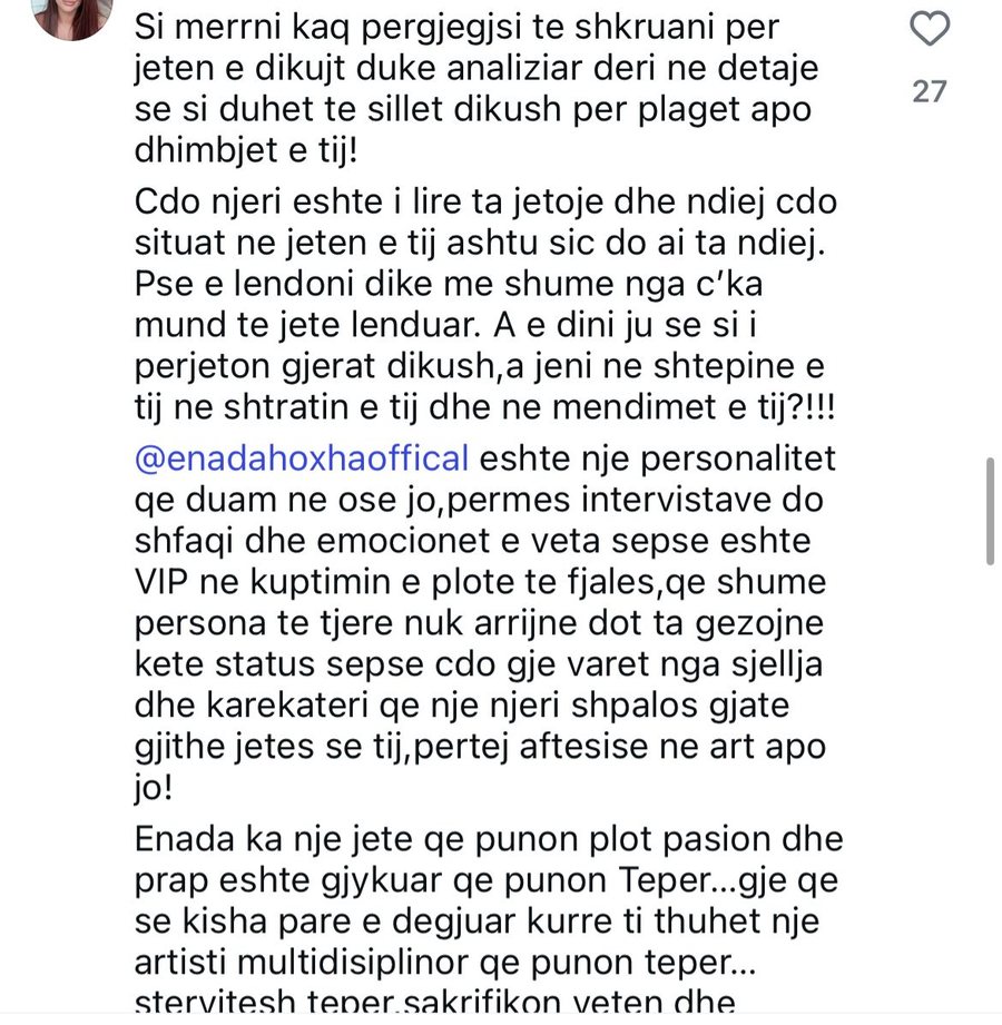 Lexova një letër publike për Enada Hoxhën dhe nuk munda