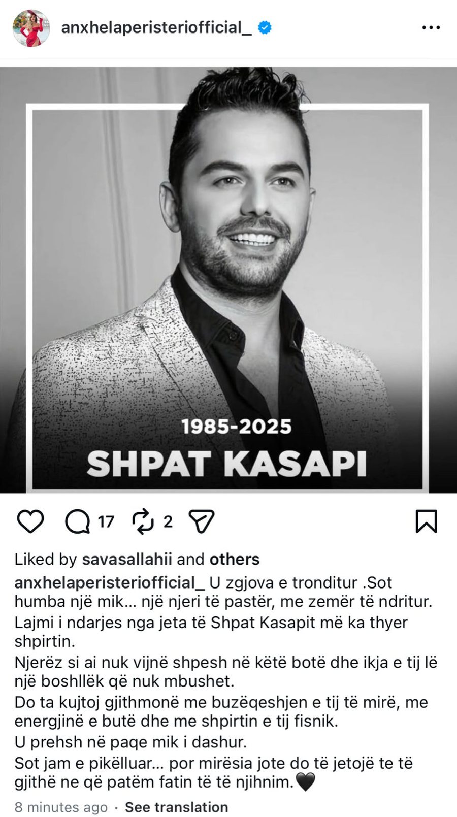 VIP-at reagojnë të tronditur për ndarjen nga jeta të Shpat