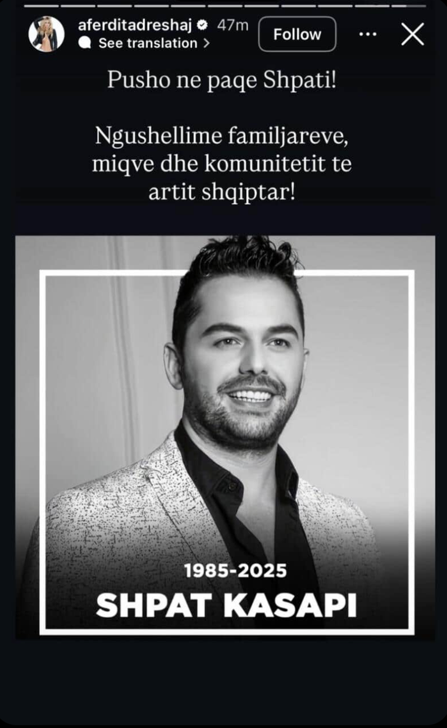 Afërdita Dreshaj shpreh ngushëllimet për humbjen e Shpatit: