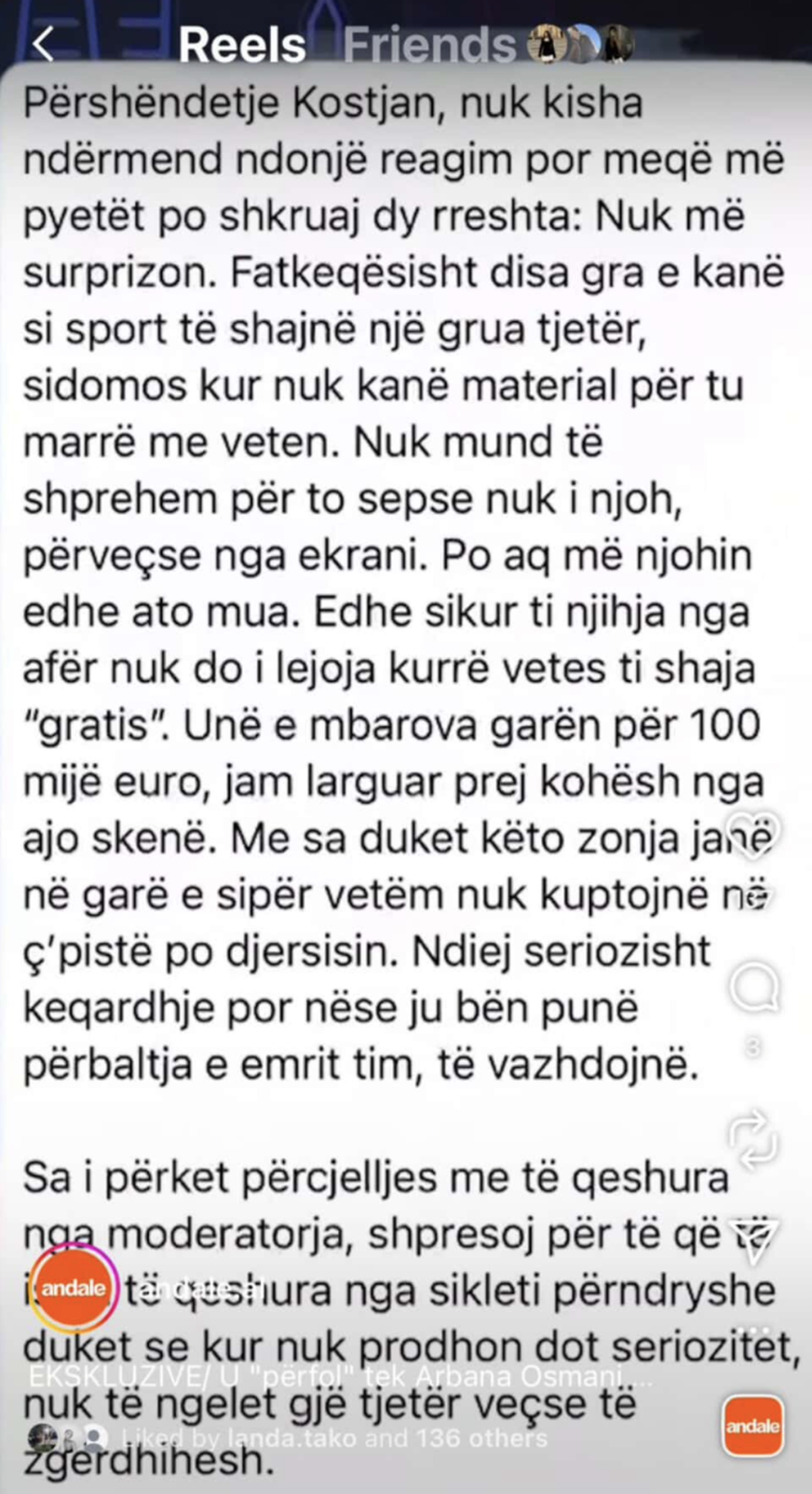 Egla Ceno qenka zbutur ndaj komenteve fyese të Zhakut, Arianit &