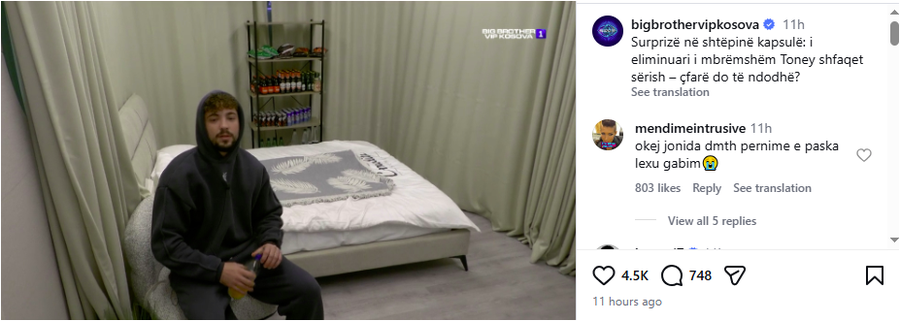 Ngat&euml;rroi emrin e konkurrentit t&euml; eliminuar n&euml; BBVK? Reagon