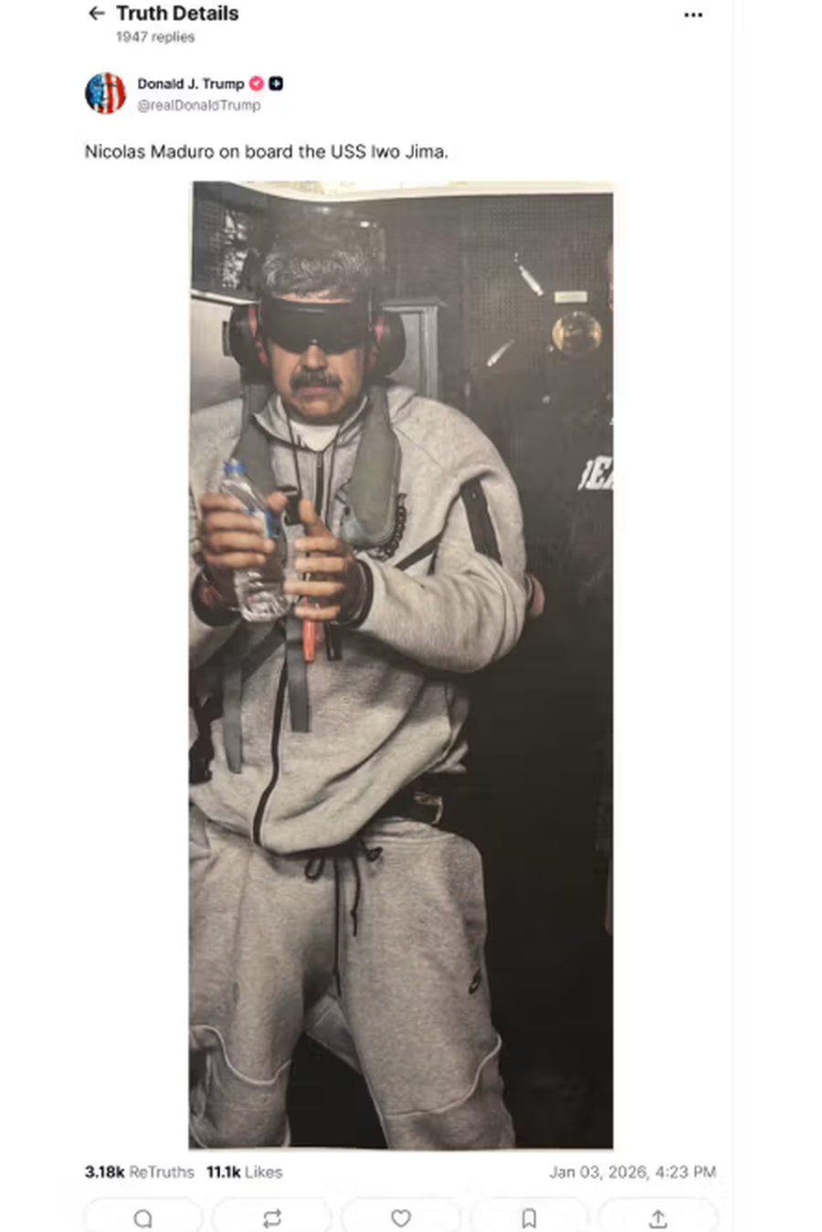 Veshja e Nicol&aacute;s Maduro&nbsp;gjat&euml; arrestimit b&euml;het virale, por